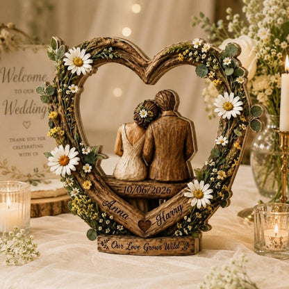 Custom Couple Wedding Heart Floral Wooden Plaque, Custom Wedding Keepsake Wooden Block WD0871