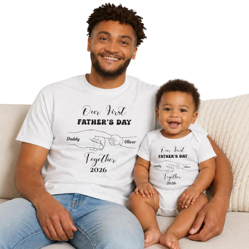 Our First Father's Day Custom Daddy and Baby Matching T Shirt, Personalized 1st Father's Day Matching Shirts ET0968