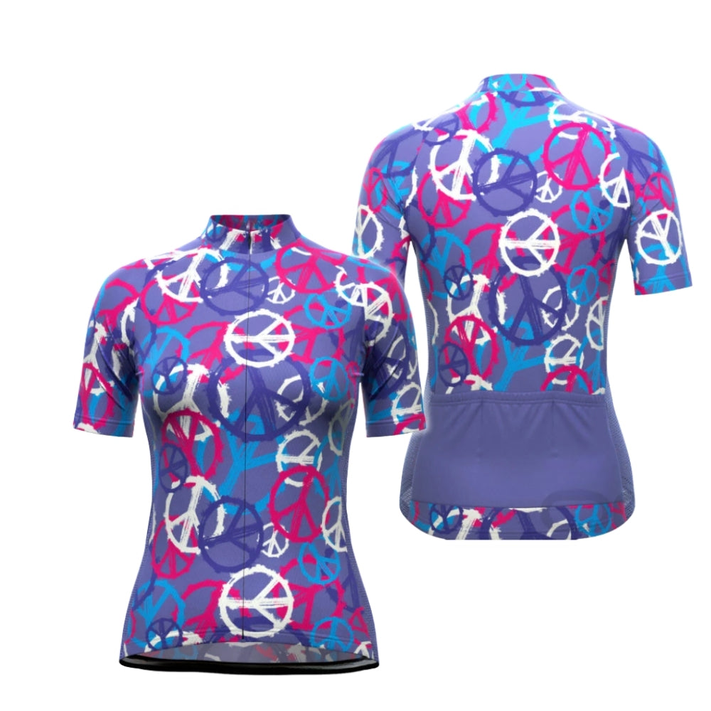 Purple And Blue Gear Pattern Women's Short Sleeve Cycling Jersey, Cycling Jersey For Women CG0680