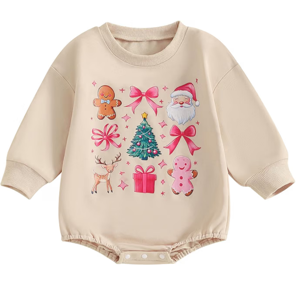 Christmas Pink Baby Romper Sweatshirt, Christmas Romper Sweatshirt For Baby BB0455