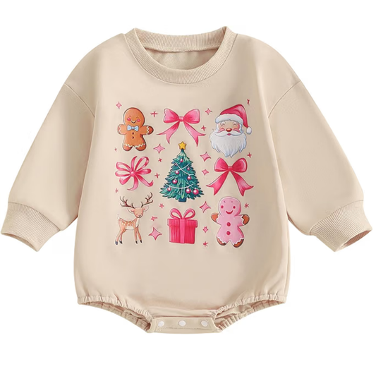 Christmas Pink Baby Romper Sweatshirt, Christmas Romper Sweatshirt For Baby BB0455