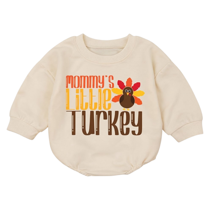 Mommy's Little Turkey Baby Romper Sweatshirt, Thanksgiving Romper Sweatshirt Baby BB0877