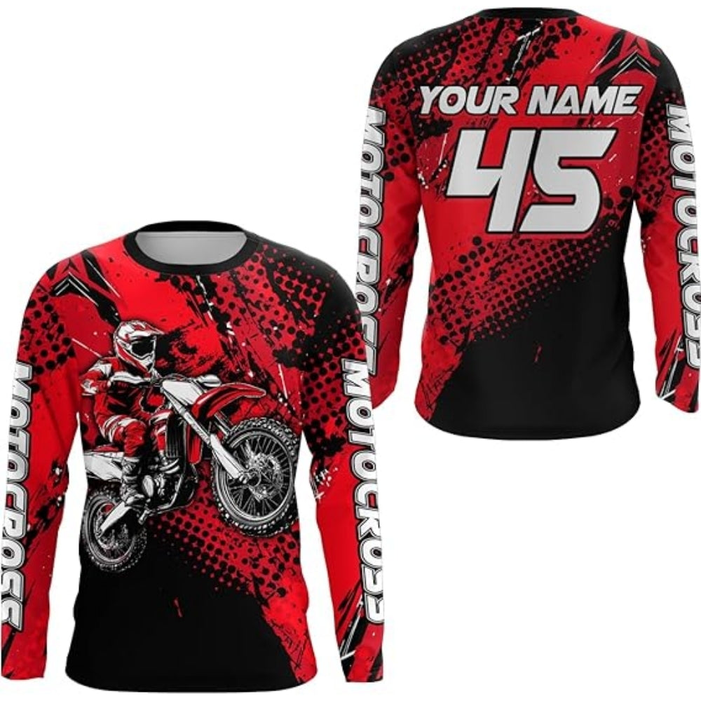 Personalised Men's Blue Motocross Long Sleeve Jersey, MX Jersey Custom MZ0014
