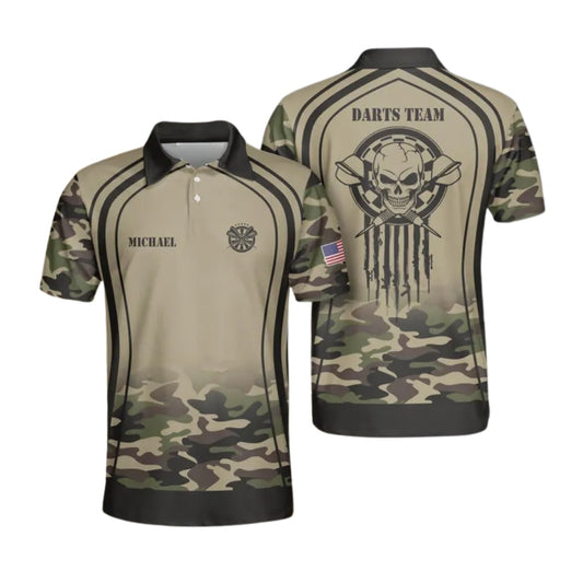Custom Camouflage Skull Darts Men Polo Shirts, Custom Skull Camo Darts Team Shirts DE0054