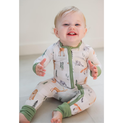 Deer Raccoon Baby Romper Convertible Zipper, Wild Animal Baby Convertible Romper BB0335