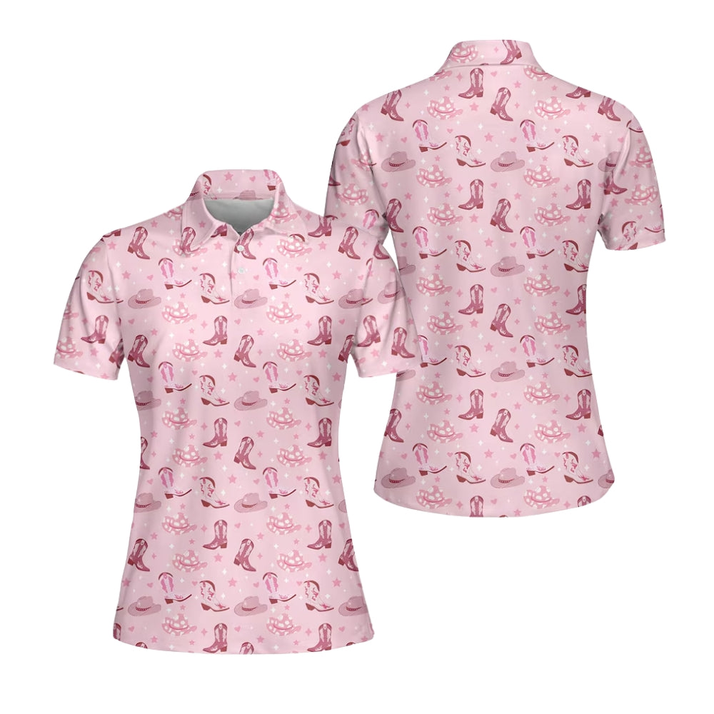 Pink Cowgirl Women's Golf Polo Shirt, Western Golf Shirts For Ladies GE0319