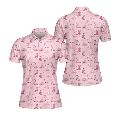 Pink Cowgirl Women's Golf Polo Shirt, Western Golf Shirts For Ladies GE0319