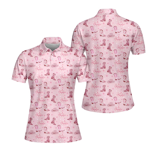 Pink Cowgirl Women's Golf Polo Shirt, Western Golf Shirts For Ladies GE0319