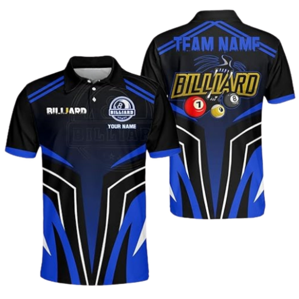 Custom Blue Billiard Men's Polo Team Shirts, Custom Billiard Shirts BIZ0221