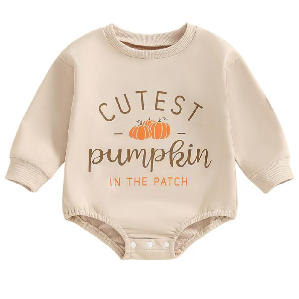 Cutest Pumpkin In The Patch Sweatshirt Baby Romper, Thanksgiving Baby Romper Sweater BB0456