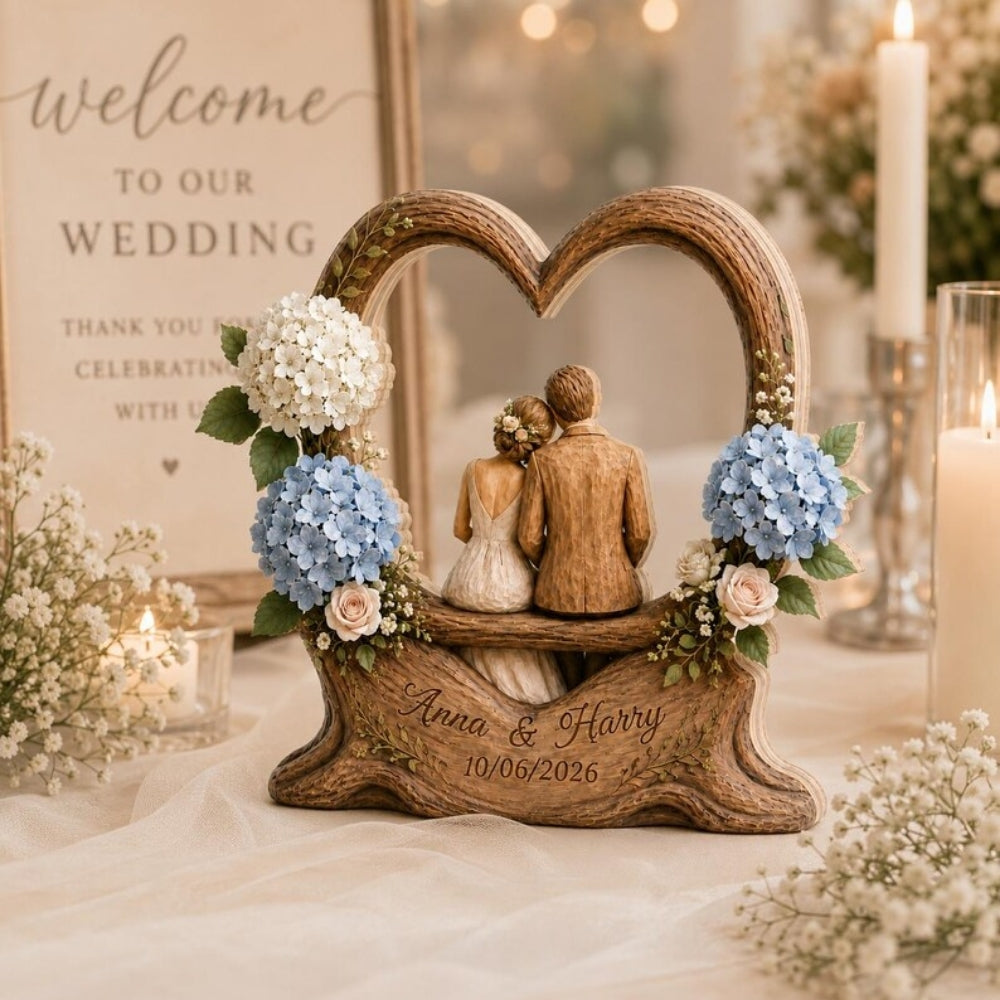 Custom Couple Wedding Heart Floral Wooden Plaque, Custom Wedding Keepsake Wooden Block WD0871