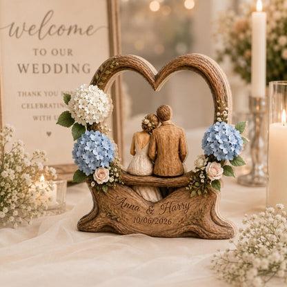 Custom Couple Wedding Heart Floral Wooden Plaque, Custom Wedding Keepsake Wooden Block WD0871