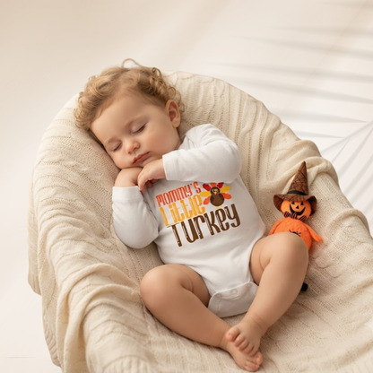 Mommy's Little Turkey Baby Romper Sweatshirt, Thanksgiving Romper Sweatshirt Baby BB0877