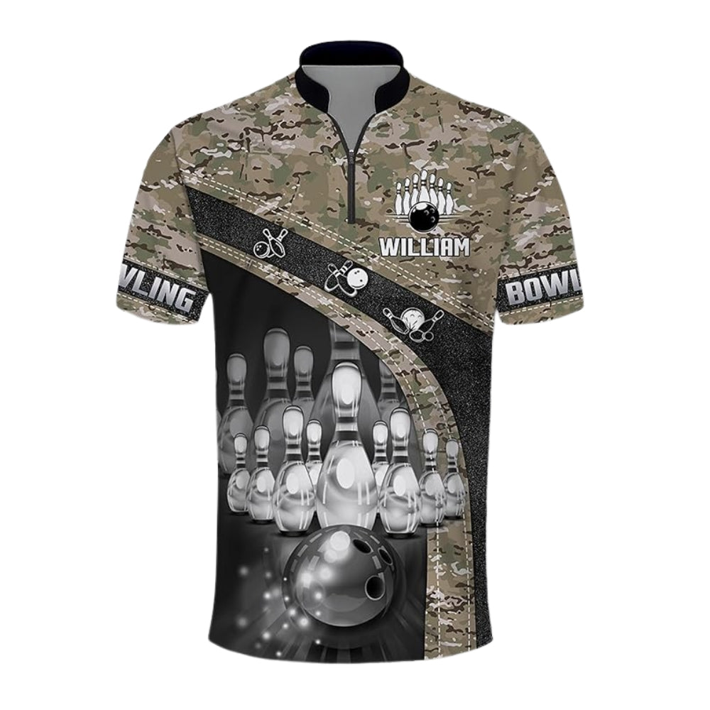 Custom Camouflage Bowling Jersey For Mens, Custom Camo Bowling Team Shirts BZ0343