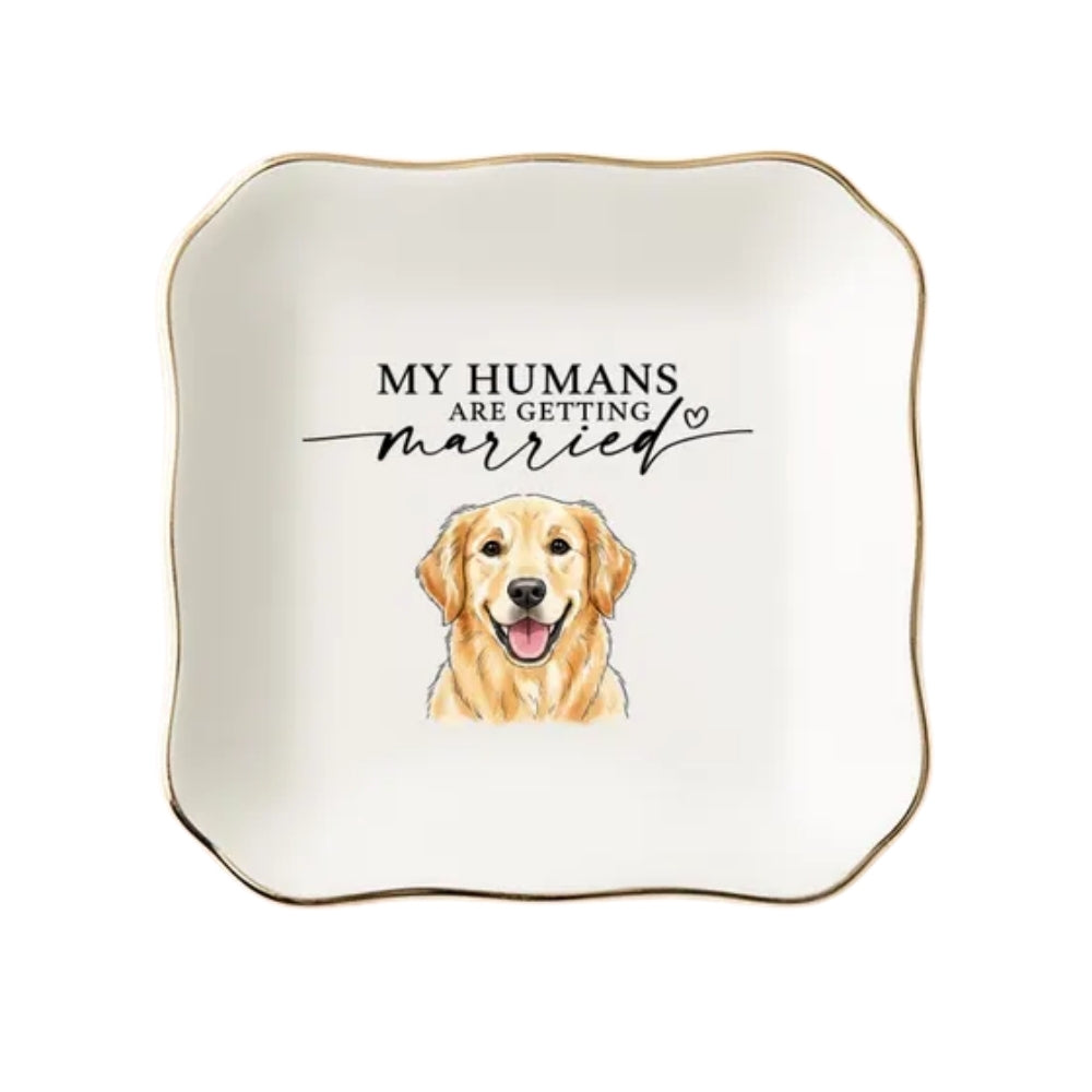 My Humans Are Getting Married Custom Pet Portrait Engagement Wedding Ring Dish, Custom Pet Photo Wedding Jewelry Dish WD0178