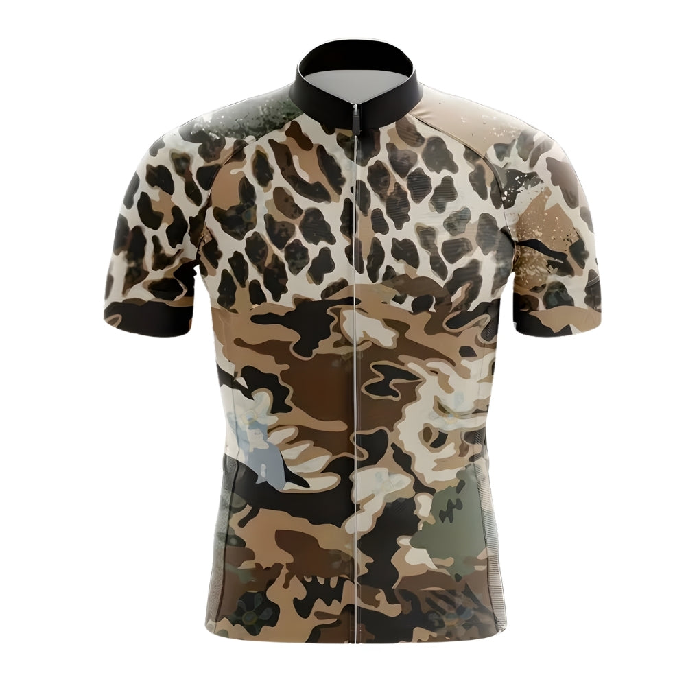 Leopard Camouflage Cycling Short Sleeve Jersey For Mens, Men's Leopard Cycling Jerseys CE0042