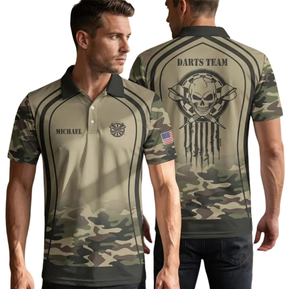 Custom Camouflage Skull Darts Men Polo Shirts, Custom Skull Camo Darts Team Shirts DE0054