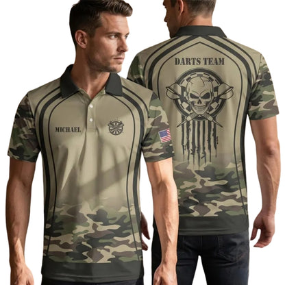 Custom Camouflage Skull Darts Men Polo Shirts, Custom Skull Camo Darts Team Shirts DE0054