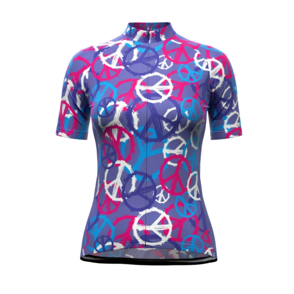 Purple And Blue Gear Pattern Women's Short Sleeve Cycling Jersey, Cycling Jersey For Women CG0680