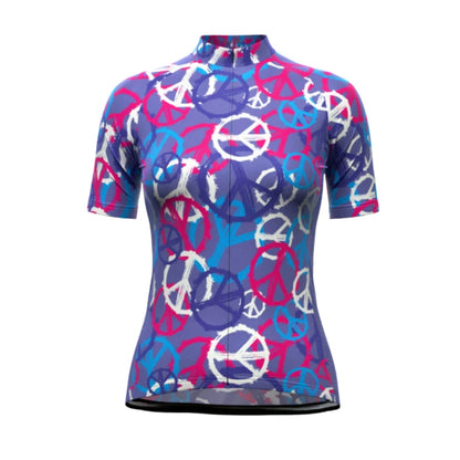 Purple And Blue Gear Pattern Women's Short Sleeve Cycling Jersey, Cycling Jersey For Women CG0680