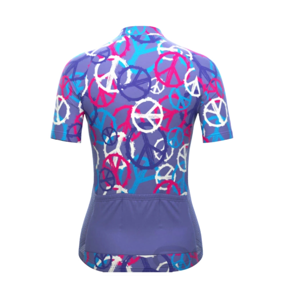 Purple And Blue Gear Pattern Women's Short Sleeve Cycling Jersey, Cycling Jersey For Women CG0680