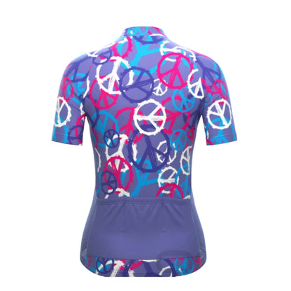 Purple And Blue Gear Pattern Women's Short Sleeve Cycling Jersey, Cycling Jersey For Women CG0680