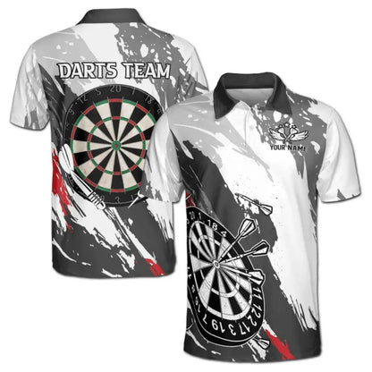 Custom Black And White Grunge Darts Team Polo Shirt Mens, Custom Darts Shirts DE0055