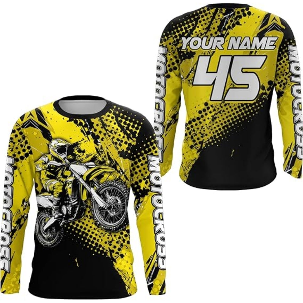Personalised Men's Blue Motocross Long Sleeve Jersey, MX Jersey Custom MZ0014