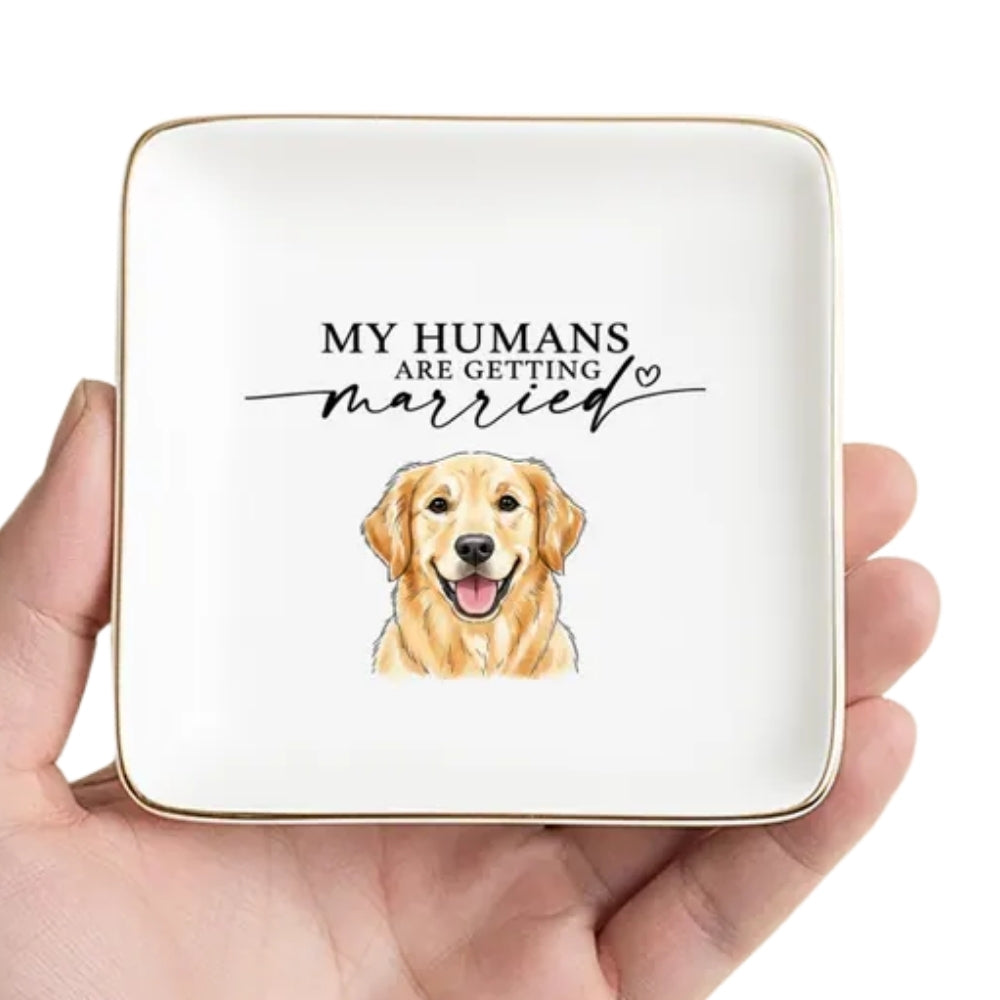 My Humans Are Getting Married Custom Pet Portrait Engagement Wedding Ring Dish, Custom Pet Photo Wedding Jewelry Dish WD0178