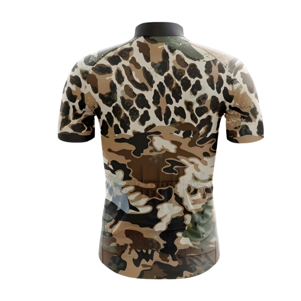 Leopard Camouflage Cycling Short Sleeve Jersey For Mens, Men's Leopard Cycling Jerseys CE0042