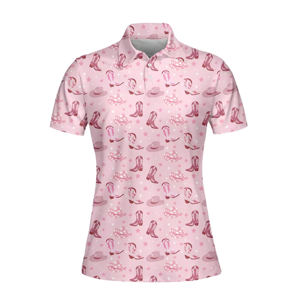 Pink Cowgirl Women's Golf Polo Shirt, Western Golf Shirts For Ladies GE0319