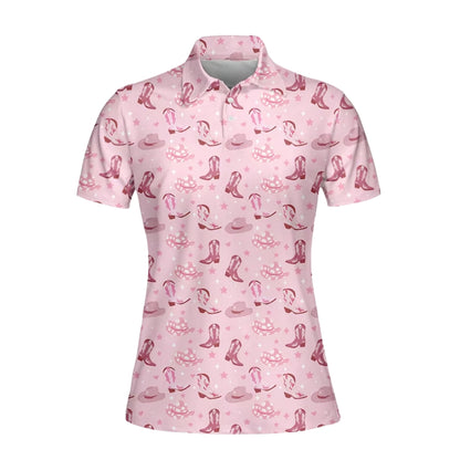 Pink Cowgirl Women's Golf Polo Shirt, Western Golf Shirts For Ladies GE0319