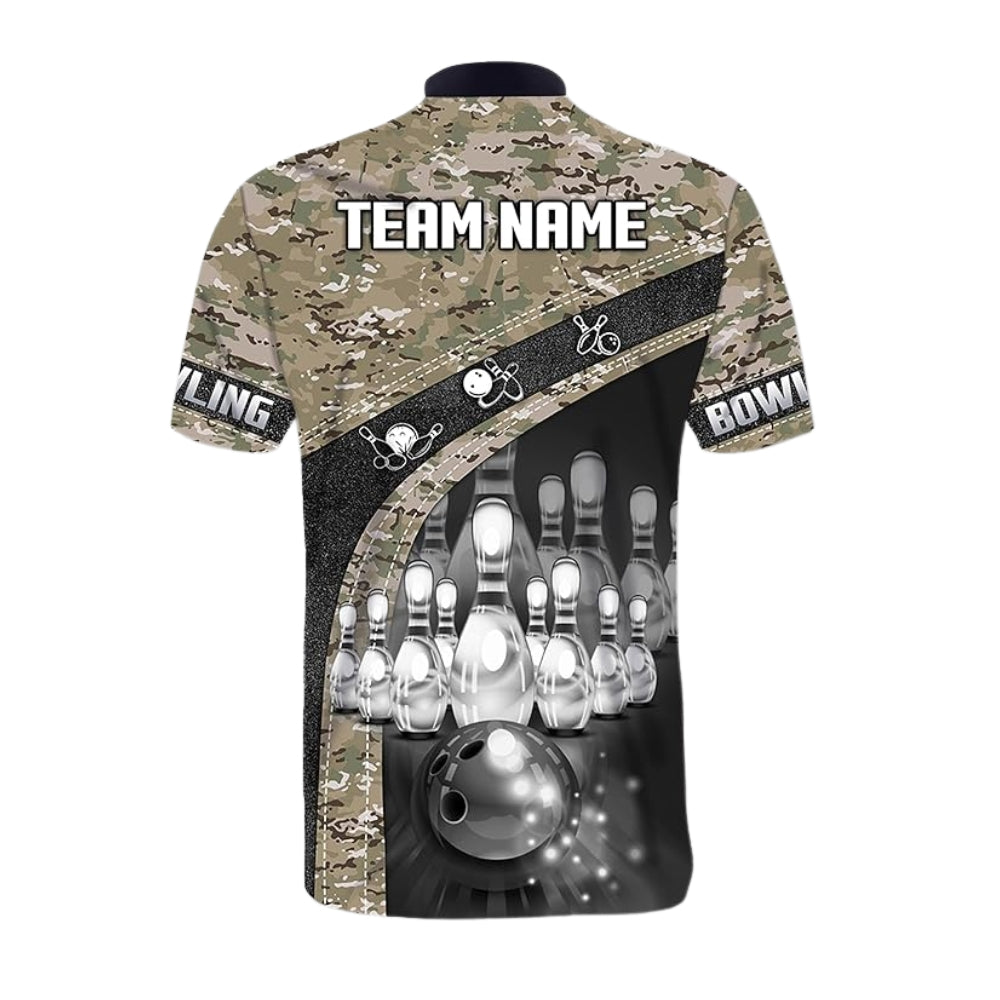 Custom Camouflage Bowling Jersey For Mens, Custom Camo Bowling Team Shirts BZ0343