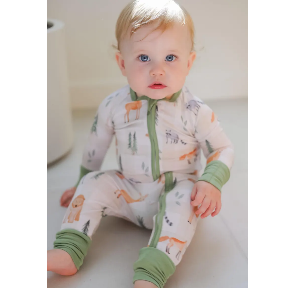 Deer Raccoon Baby Romper Convertible Zipper, Wild Animal Baby Convertible Romper BB0335