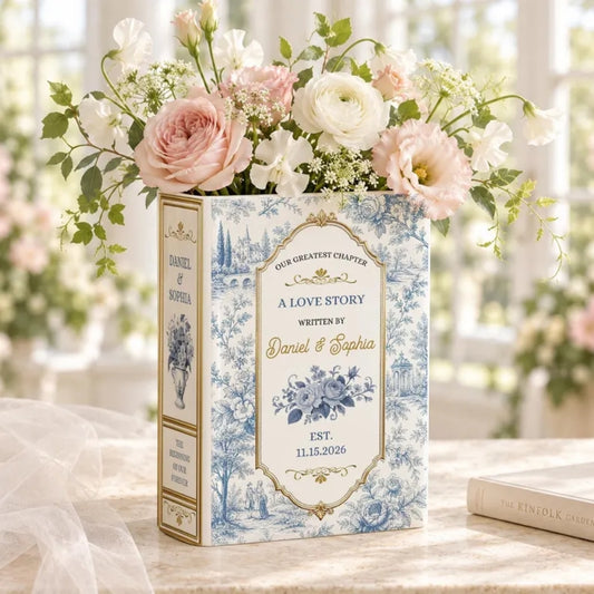 A Love Story Written By Custom Couple Name Ceramic Book Vase, Personalized Wedding Keepsake Book Vase WD0976