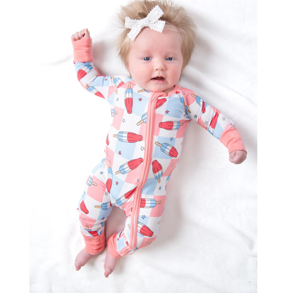 Ice Cream American Flag Baby Convertible Zippy Romper, 4th Of July Baby Romper Convertible BB0334