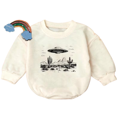 UFO Retro Baby Romper Sweatshirt, Space Sweatshirt Baby Romper BB0459