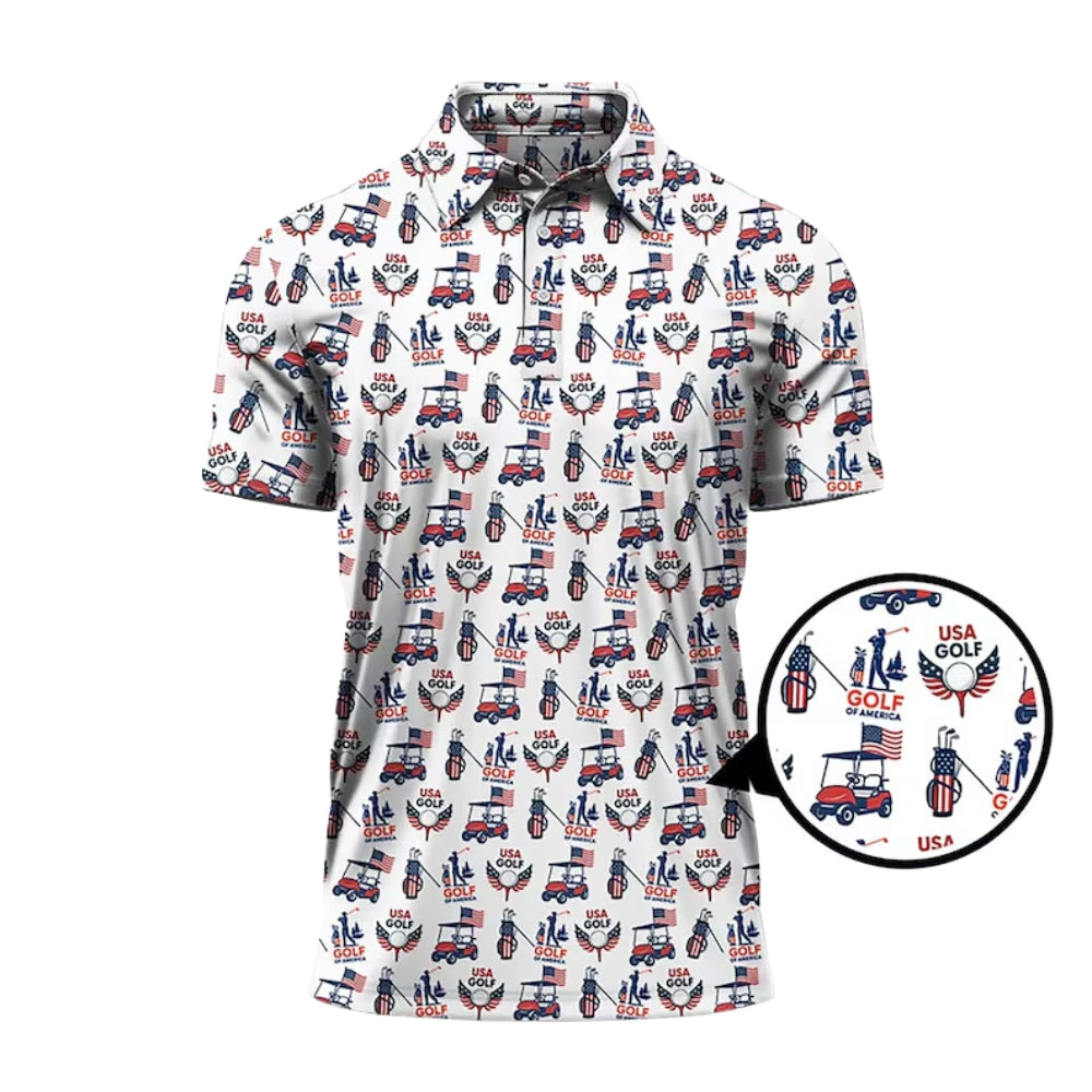 USA Flag America Golf Polo Shirt For Men, Patriotic 4th Of July Golf Shirts GE0320