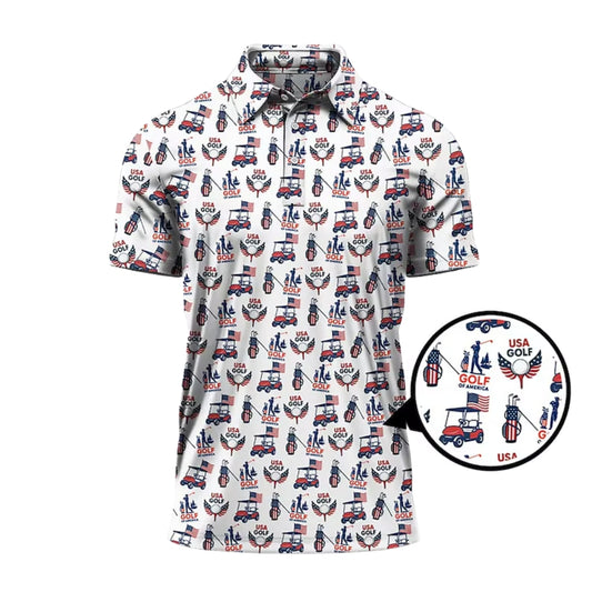 USA Flag America Golf Polo Shirt For Men, Patriotic 4th Of July Golf Shirts GE0320
