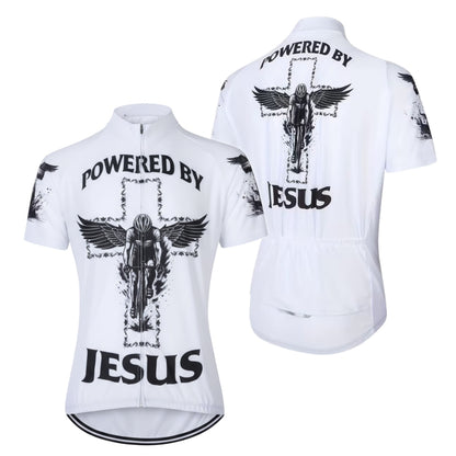 Powered By Jesus Men's White Cycling Short Sleeve Jerseys, Christian Cycling Jerseys For Mens CE0038