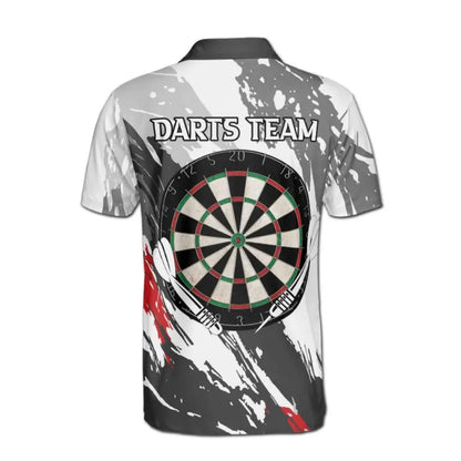 Custom Black And White Grunge Darts Team Polo Shirt Mens, Custom Darts Shirts DE0055