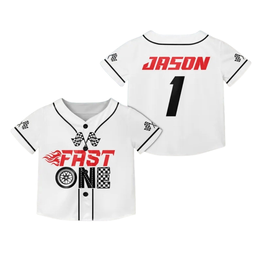 Fast One Two Fast Custom Racing Car Family Matching Baseball Jersey, Custom 1st 2nd Birthday Matching Baseball Shirts For Family ET0704