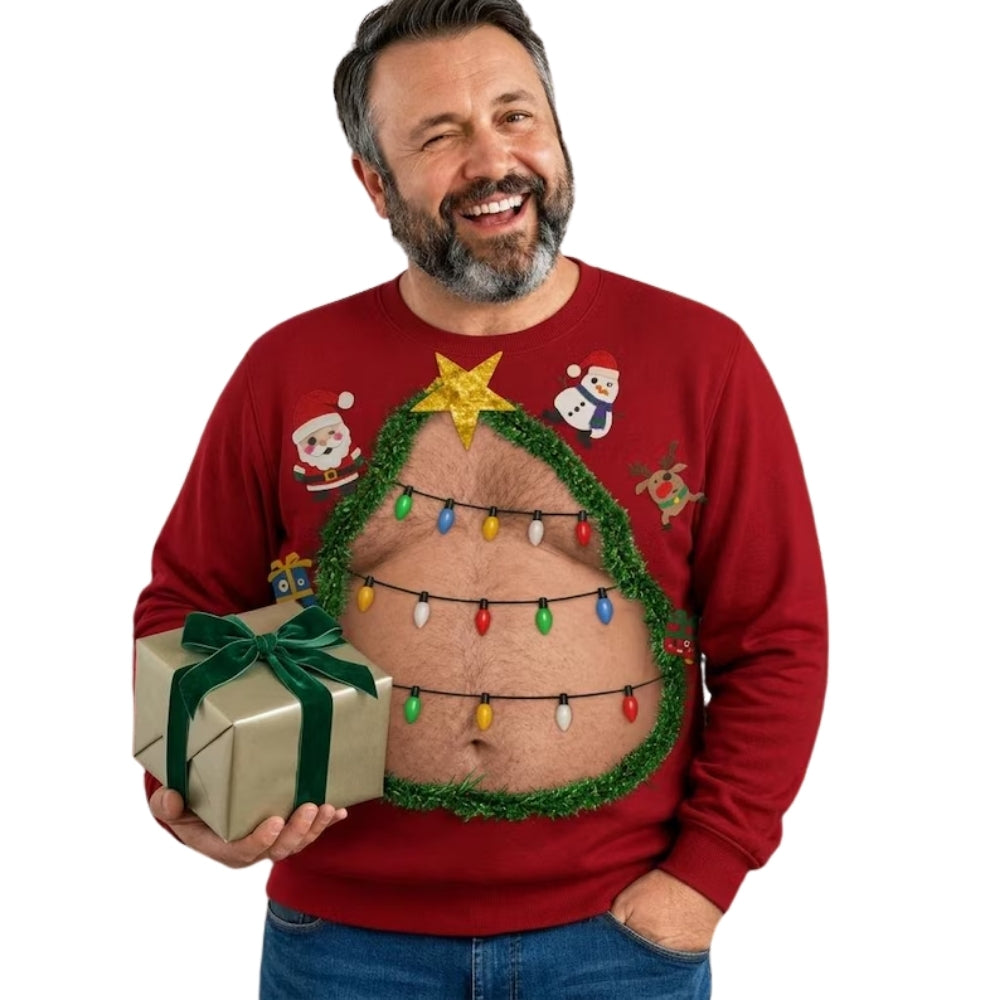 Funny Belly Christmas Sweatshirt For Men, Xmas Funny Sweater For Dad Grandpa 2D1113