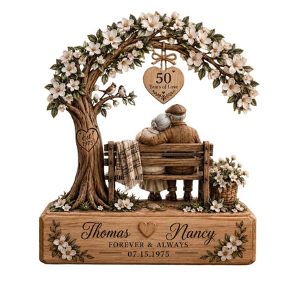 50 Years Of Love Custom Floral Tree Wooden Plaque, Custom Godden Anniversary Wooden Block For Grandma Grandpa WD0872
