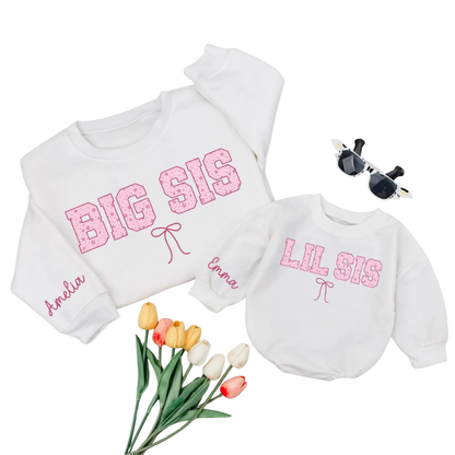 Custom Big Sis Lil Sis Pink Matching Sweatshirt, Custom Sister Sibling Sweatshirt ET1629
