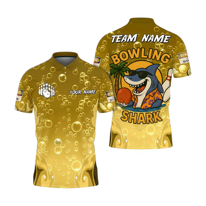 Custom Funny Shark Bowling Polo Shirts For Men, Custom Shark Bowling Team Shirts BZ1049