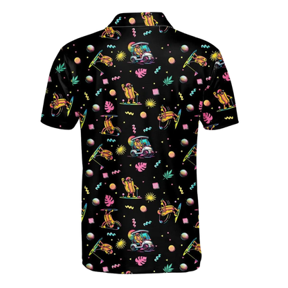 Mens Funny Hot Dog Golf Polo Shirt Black, Hot Dog Lover Golf Shirts GE0549