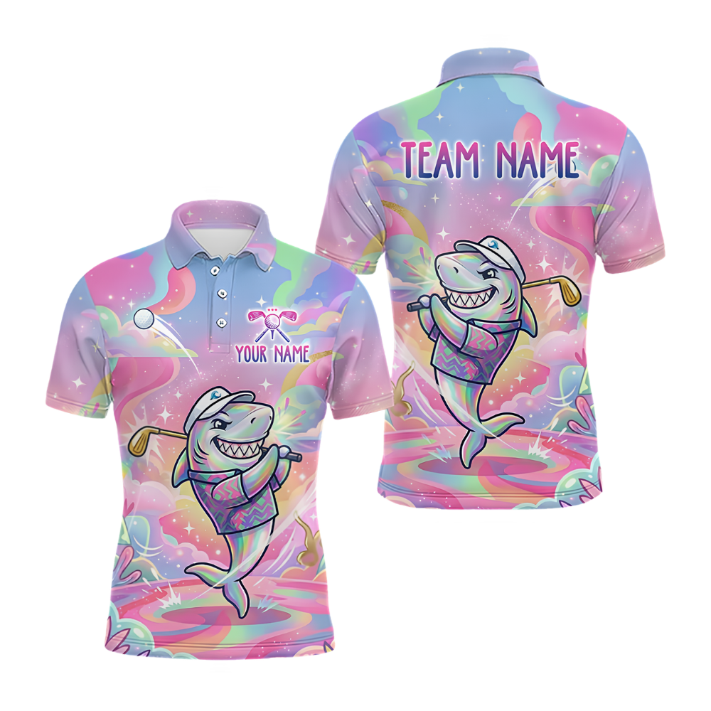 Personalized Team Colorful Shark Men's Golf Polo Shirt, Customized Shark Golf Shirts GZ0434