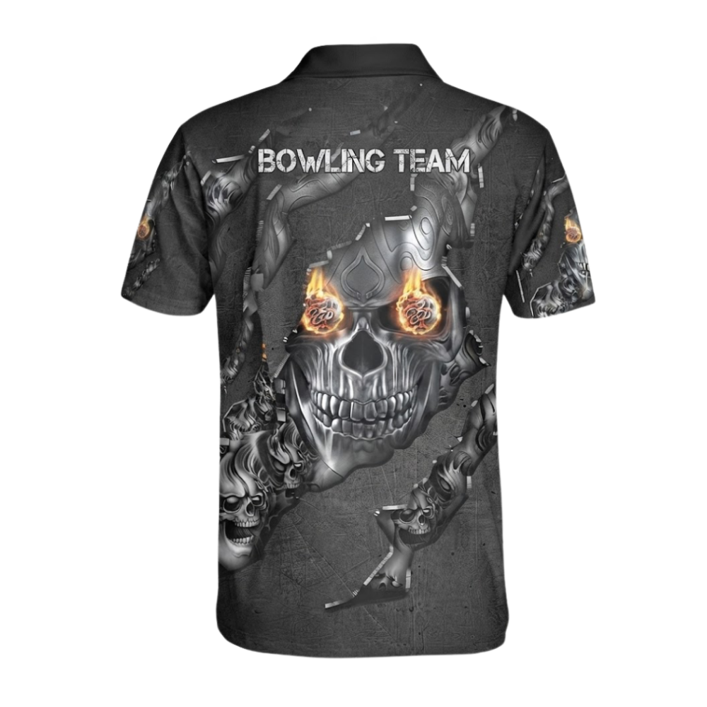 Custom Mens Skeleton Black Mens Bowling Polo Shirt, Custom Skull Team Bowling Shirts BZ0645