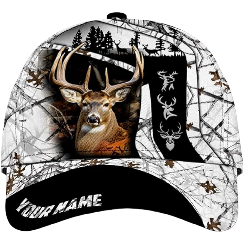 Custom Deer Camo Black And White Baseball Cap, Custom Deer Hunter Caps CP0524